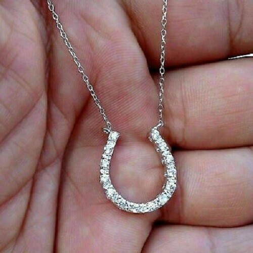 2Ct Round Lab-Created Diamond Horse Shoe Pendant Necklace 14k White Gold Finish