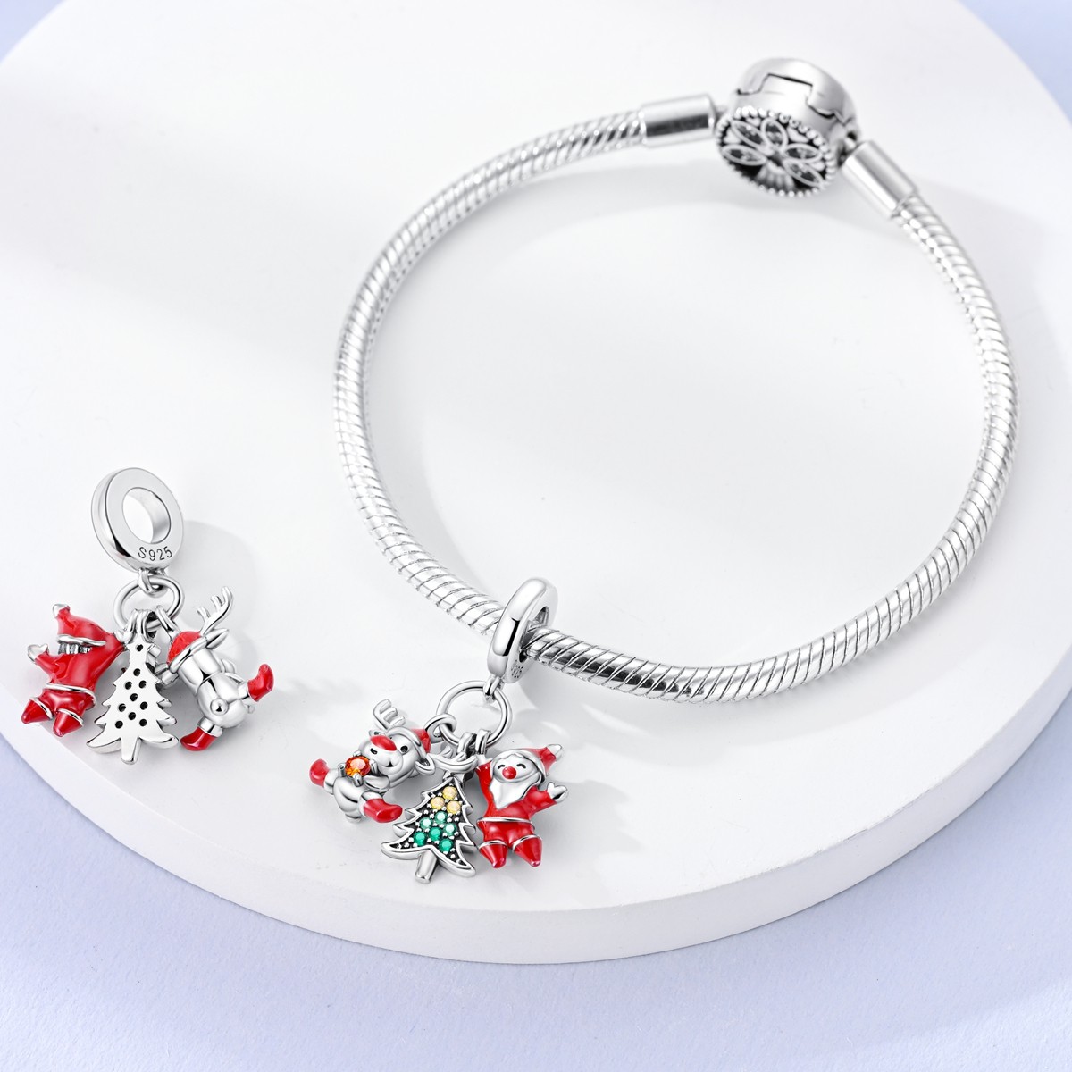 MULA 925 Sterling Silver DIY Charm CZ Merry Christmas Pendant for Women Bracelet