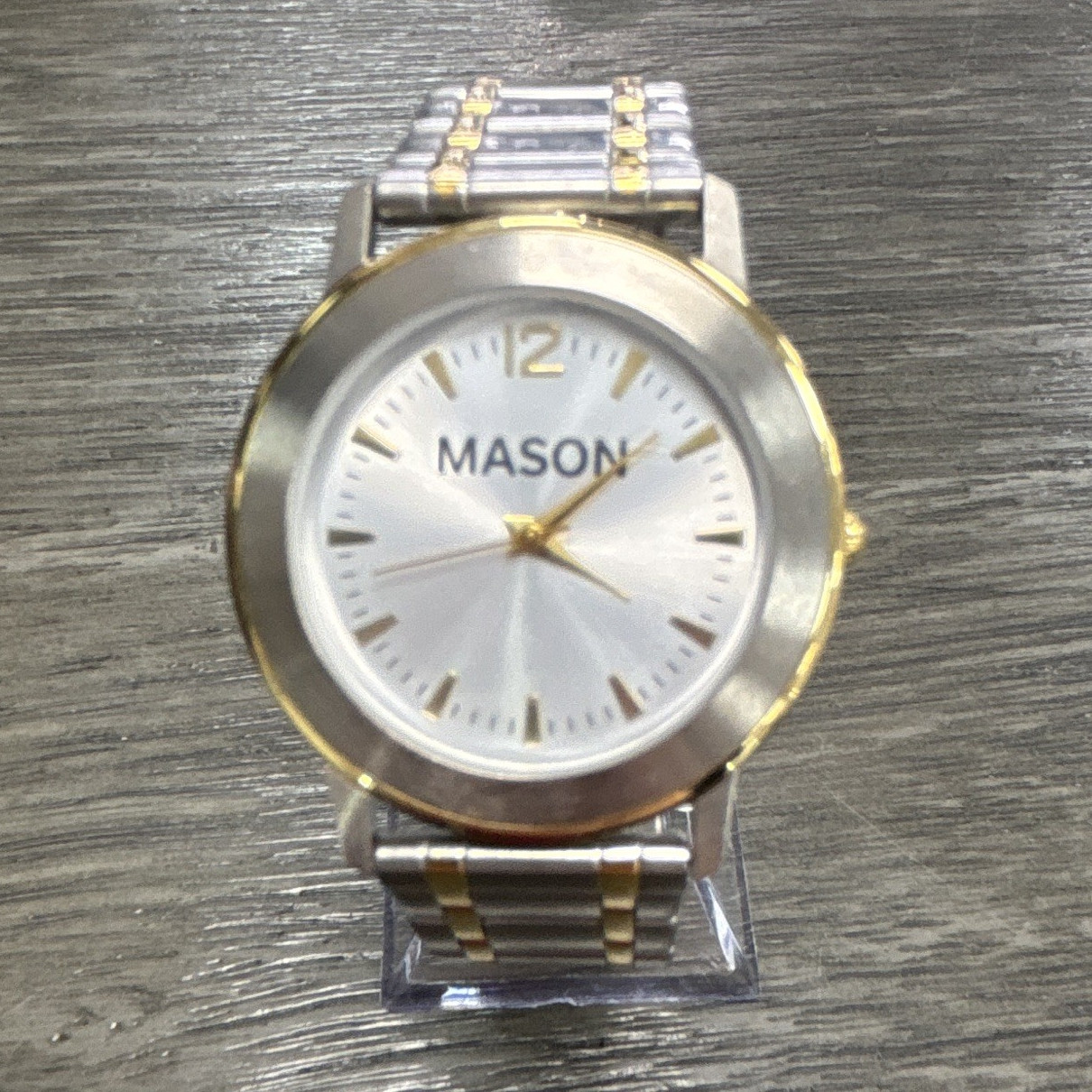 Mason Quartz Analog Dress Wristwatch Two-Tone Metal Bracelet White Dial