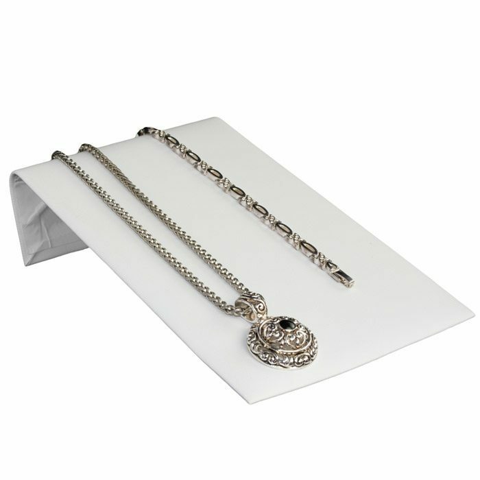 White Leatherette Jewelry Bracelet Watch Display Ramp Stand Tray ~ 3 Styles