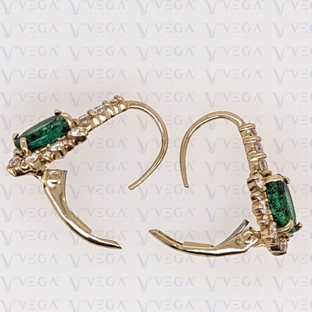 4.00ct Oval Cut Natural Emerald & Diamond Earring 14K Yellow Gold Plated