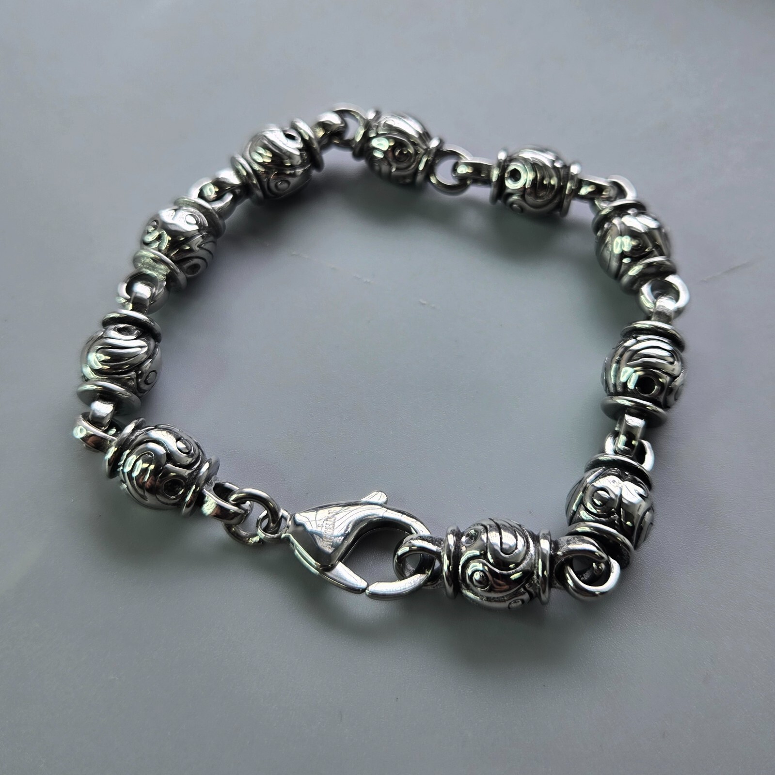 24/9″ Stainless Steel Antiqued & Textured Chain Ball Link Bracelet/Necklace