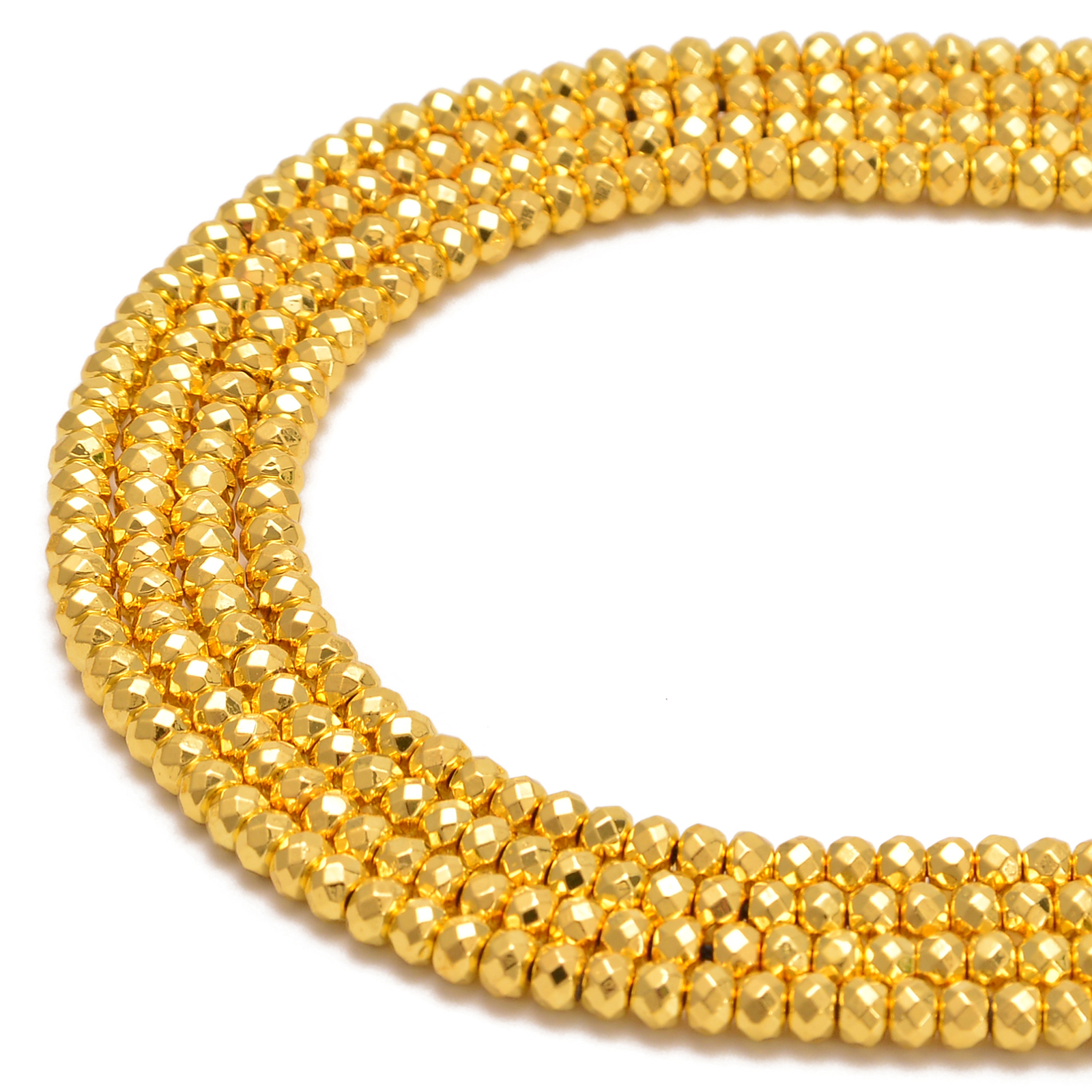 Titanium Bright Gold Hematite Faceted Rondelle Beads 3mm 4mm 6mm 8mm 15.5” Str