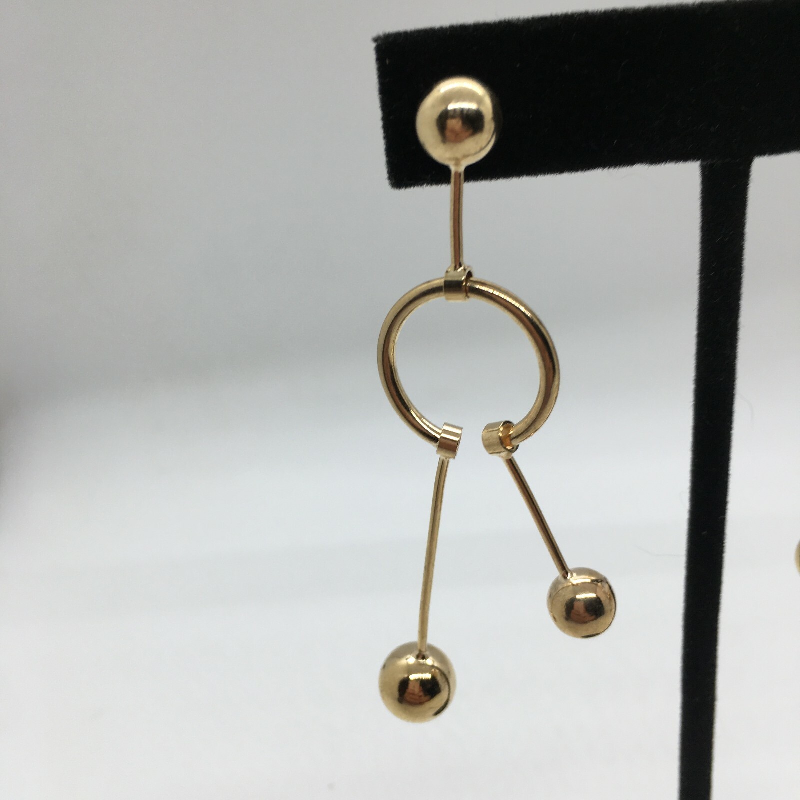 Gold Tone Geometric Bar and Ball Post Earrings