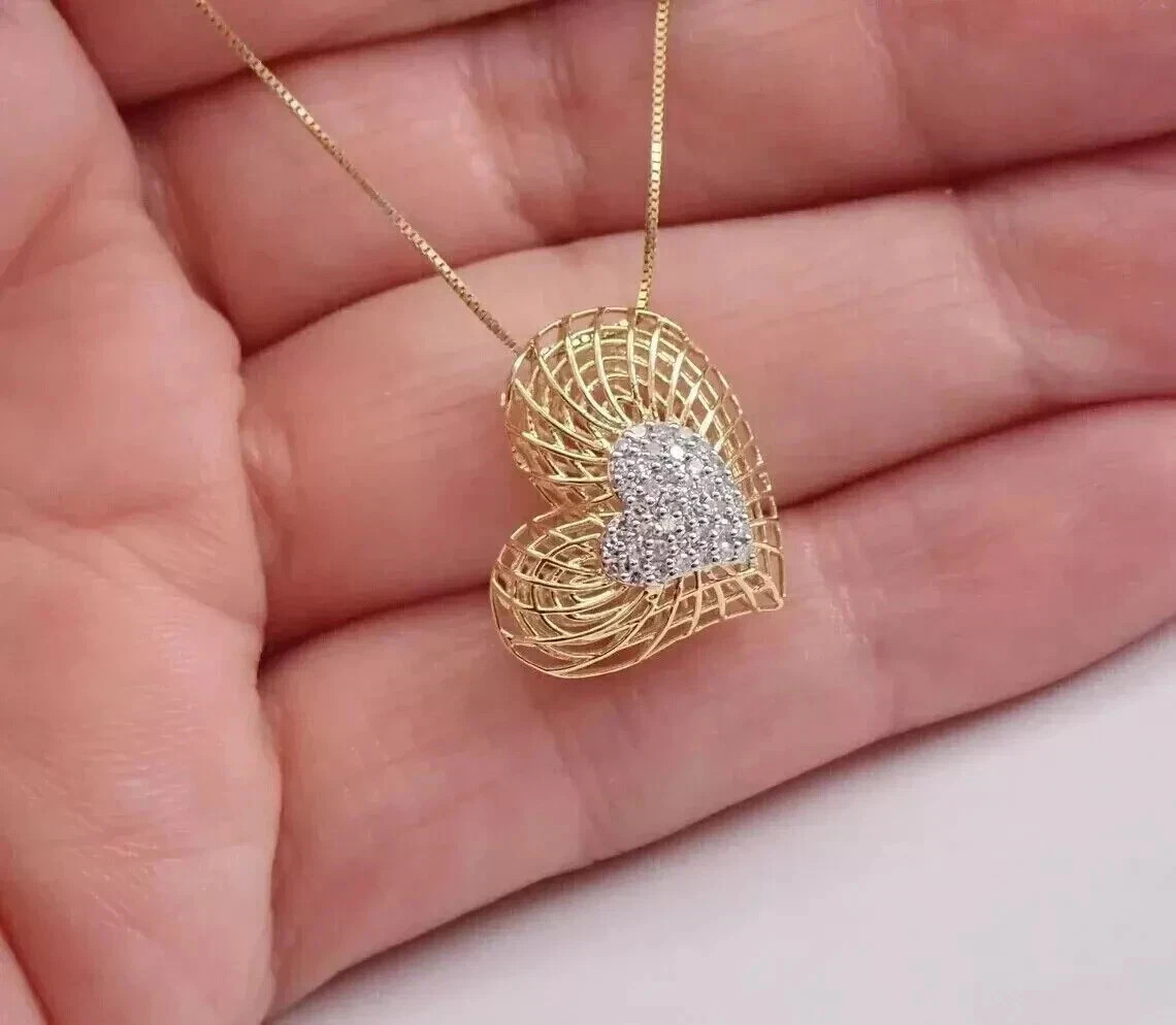 0.50Ct Round Cut Lab Created Diamond Heart Pendant 14K Yellow Gold Plated Silver