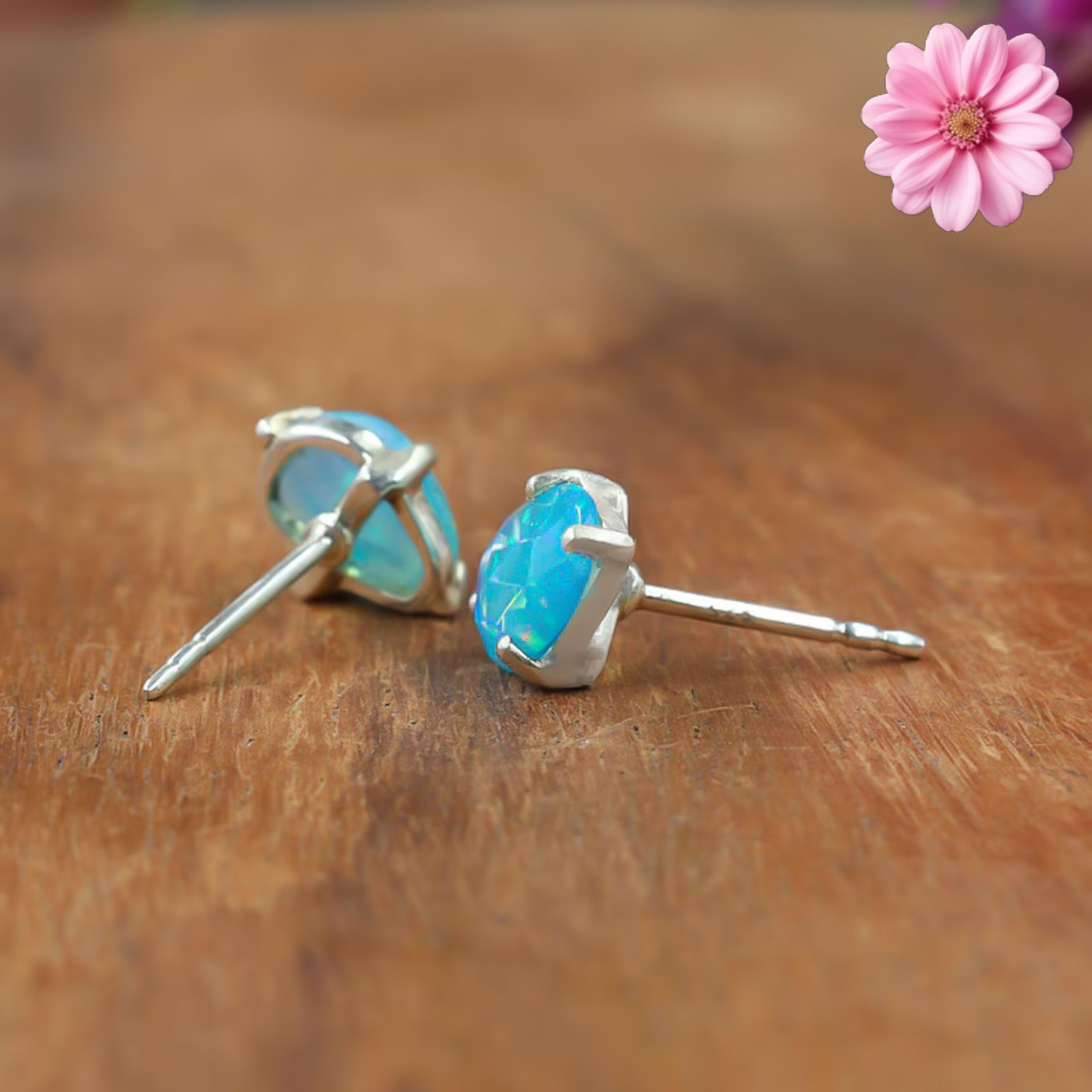 100% Original Fire Opal Oval Gemstone 925 Sterling Silver Women Stud Earrings