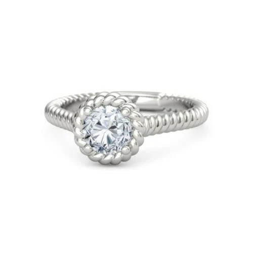 Wedding Solitaire 1.00Ct Round Cut Lab Grown Diamond Ring 14K White Gold Plated