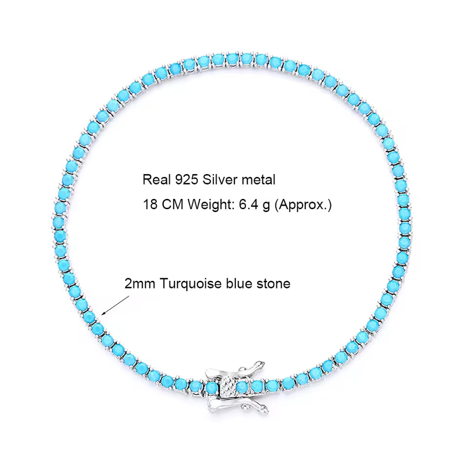 2MM Round Blue Sleeping Beauty Turquoise Women Tennis Bracelet in 925 Silver