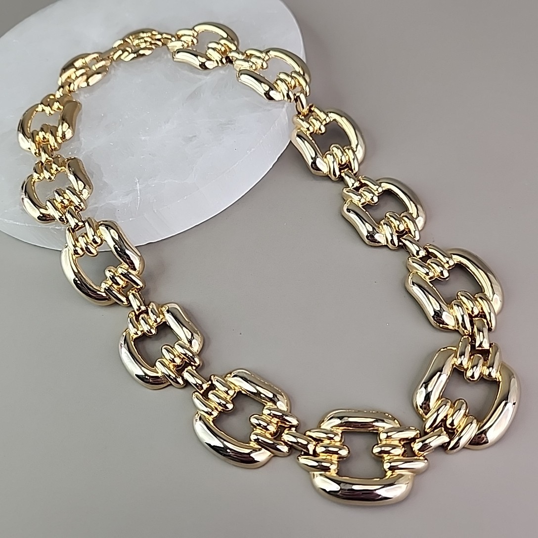 Vintage Chain Necklace Chunky Gold Tone Linked 22mm Glossy 18″