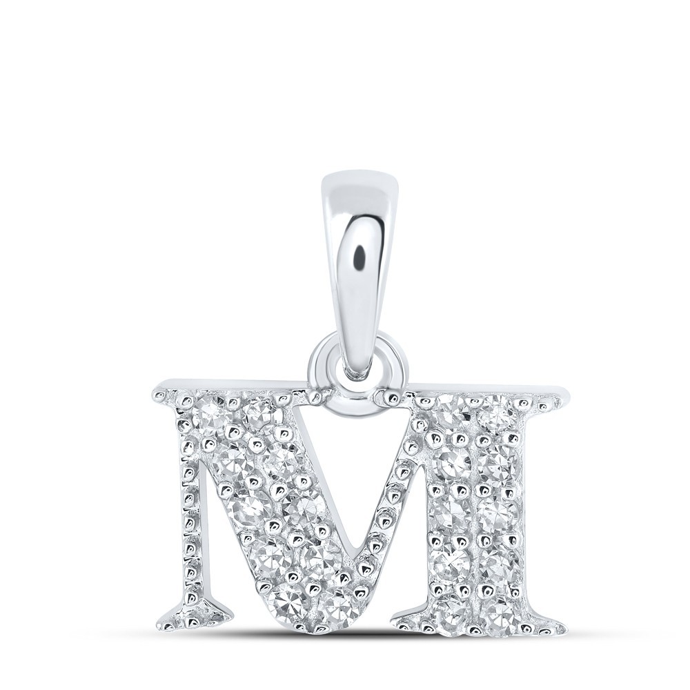 10k White Gold 0.11CTW Natural Diamond Initial “M” Charm 0.65g Alphabet Pendant