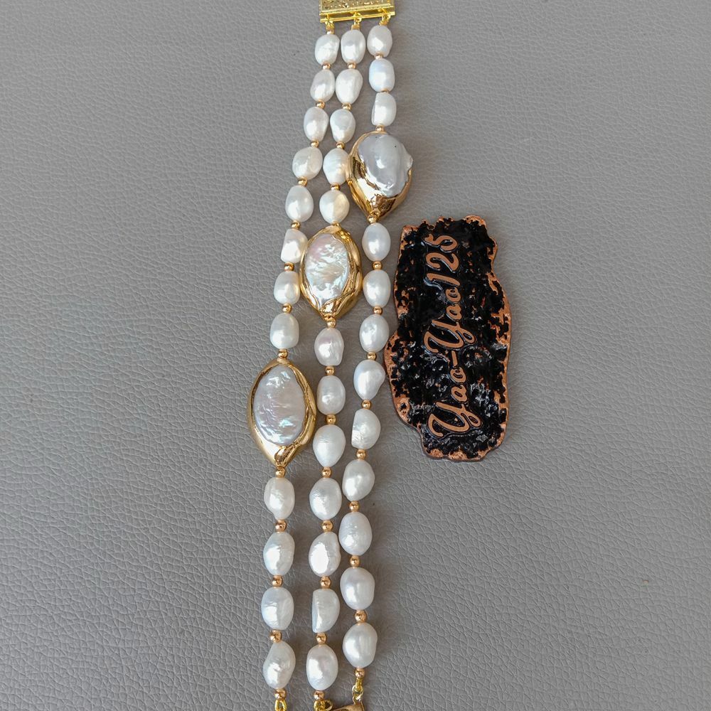 8” 3 Rows Cultured White Baroque Pearl White Keshi Pearl Bracelet