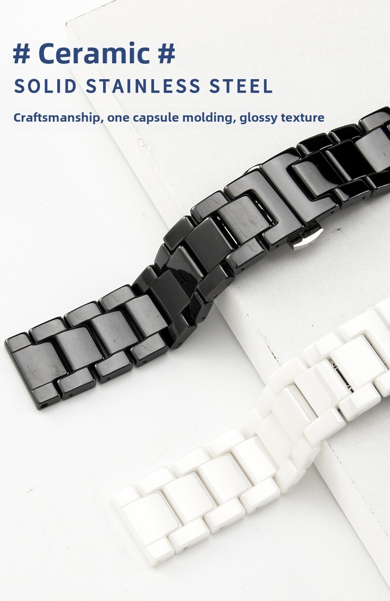 Quality 3 Beads Ceramic Watch Band Strap Waterproof Bracelets 14 16 18 20 22mm
