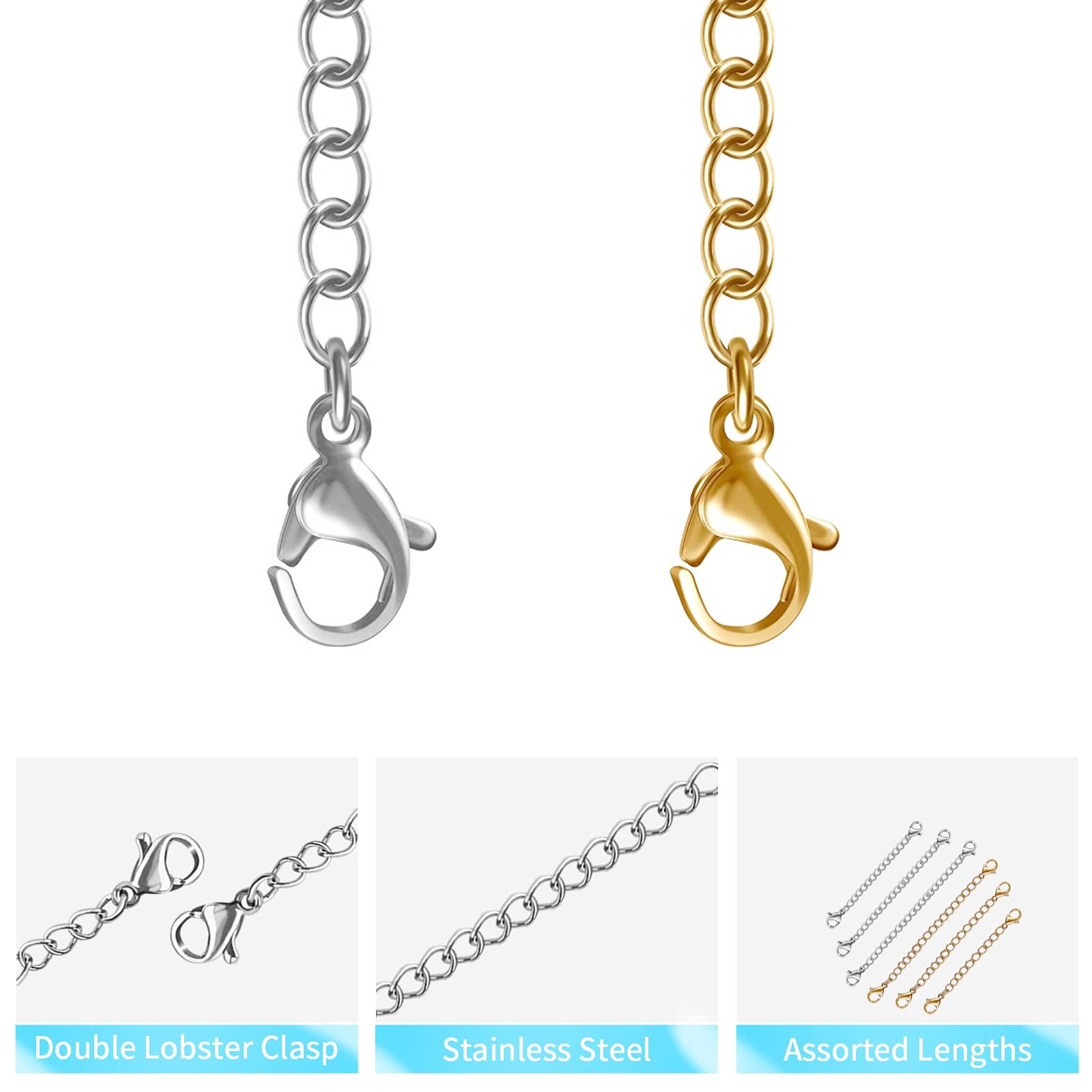 12 Pcs Extender /Safety Chain Extender Necklace Bracelet Lobster lock 1″ To 6