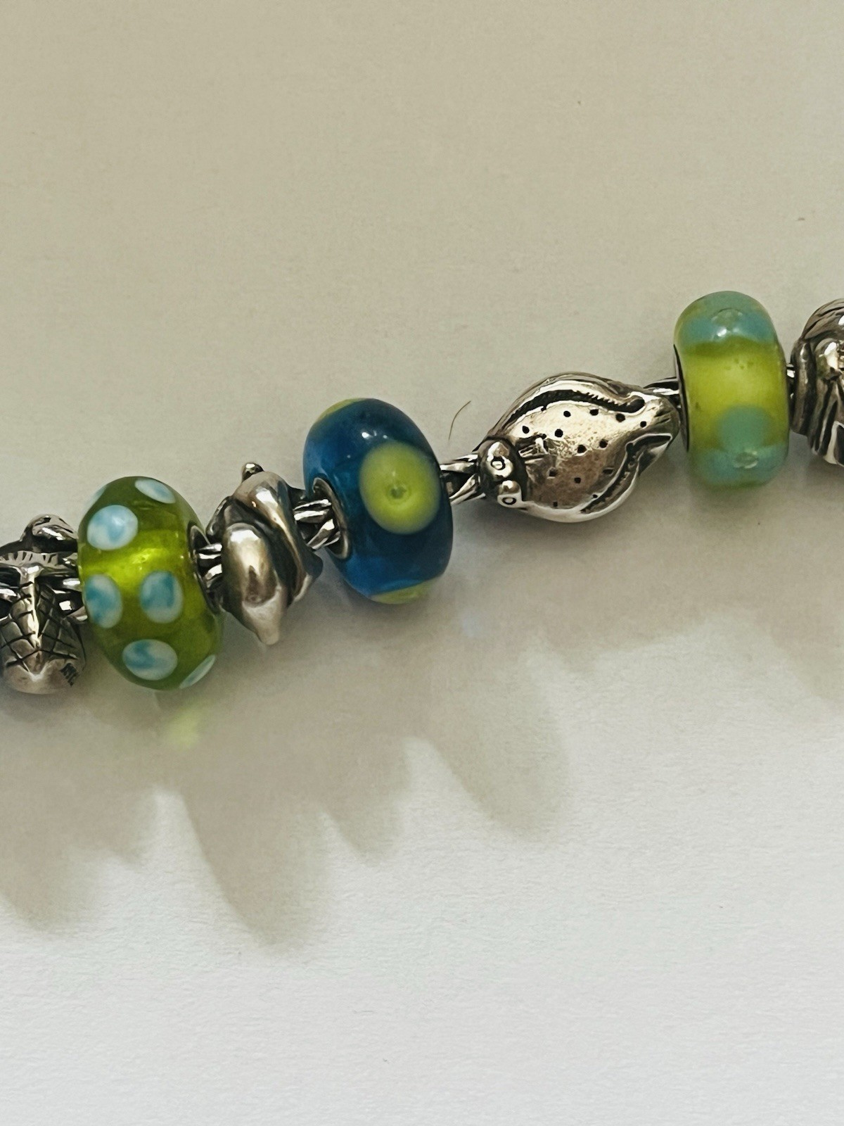 Trollbeads Authentic Ocean Themed Bracelet W/Rare Retired Mexico Lock 7.9 Inch