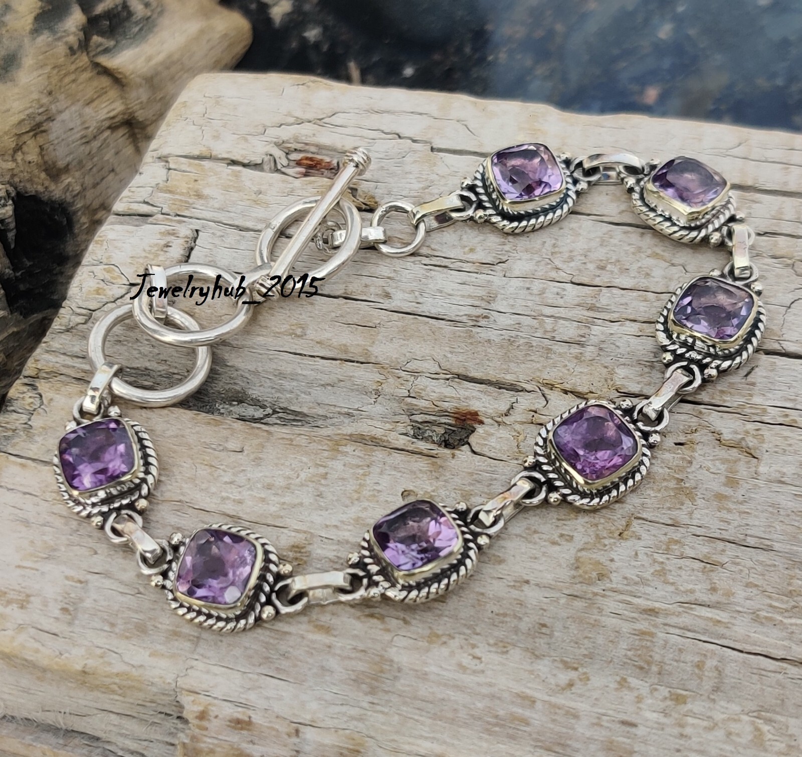Amethyst Bracelet 925 Sterling Silver Beautiful Cut Gemstone MO5187