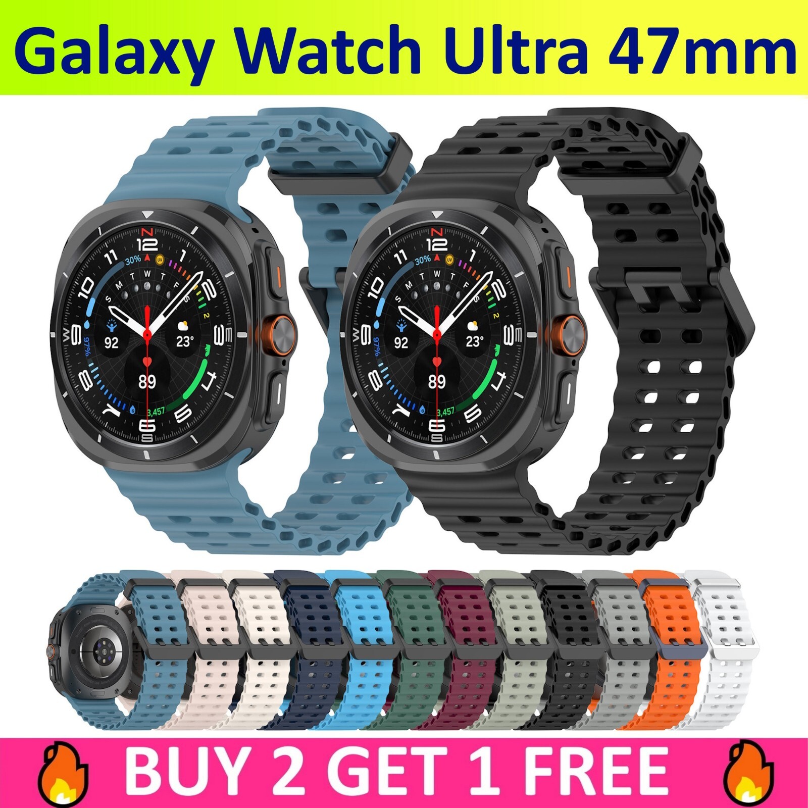 Samsung Galaxy Watch Ultra 47mm Silicone Strap Sport Premium Band