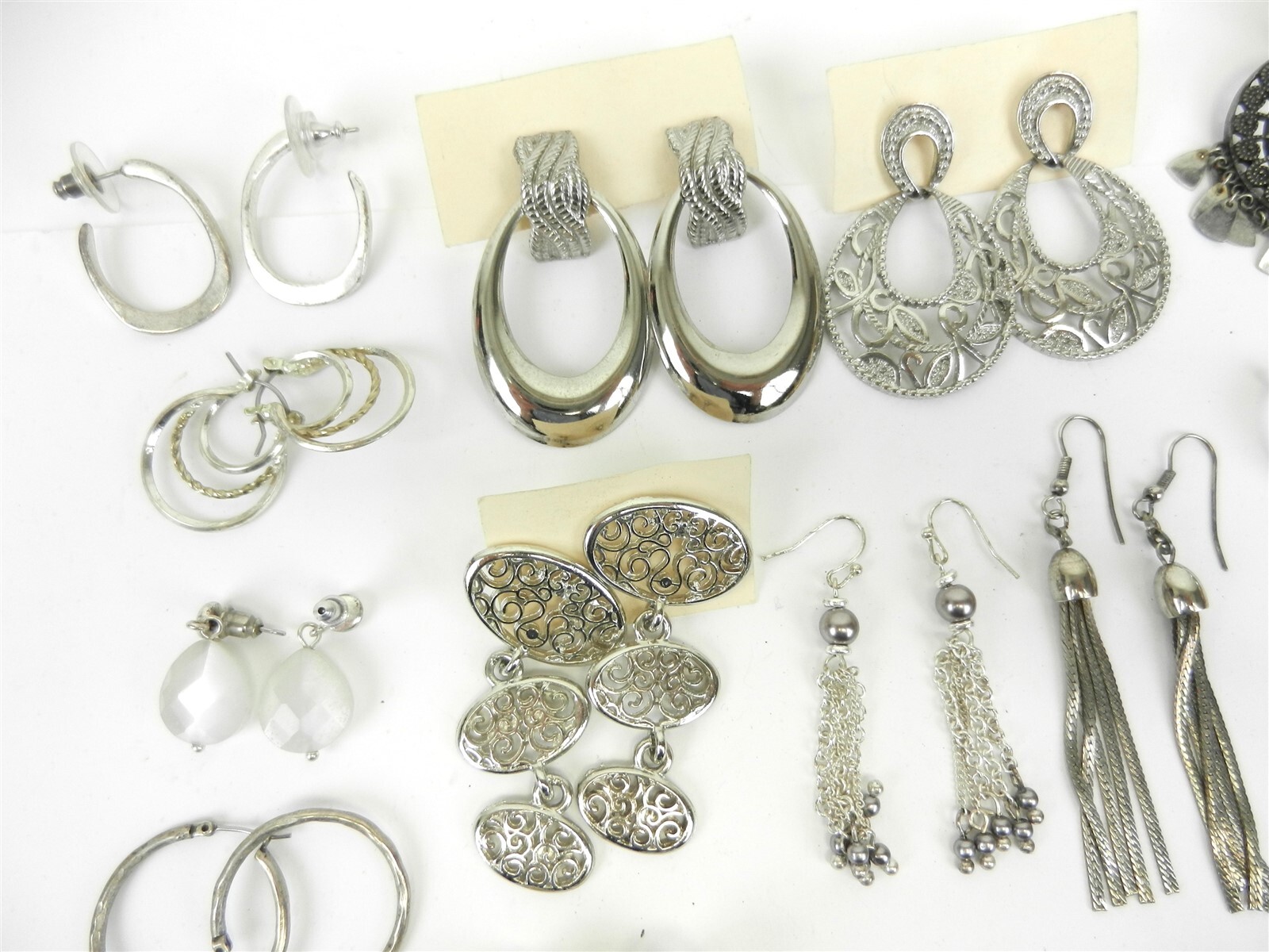 24 Pr Pierced Dangle Drop Hoop Earrings Assorted Colors Styles Silver Tone T74K