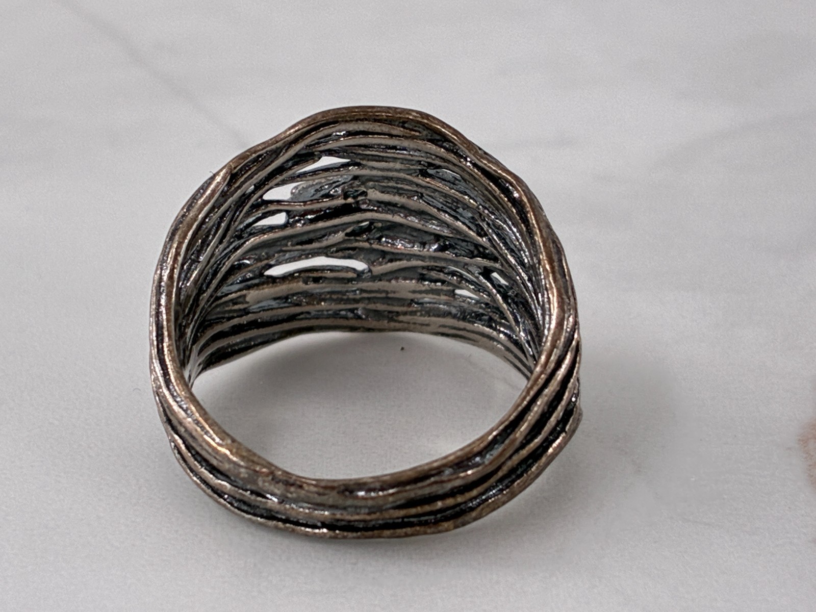 Or Paz Sterling Silver Two Tone Cross Ring 9 Wide Band Wire Vine Weave Wrap Rare