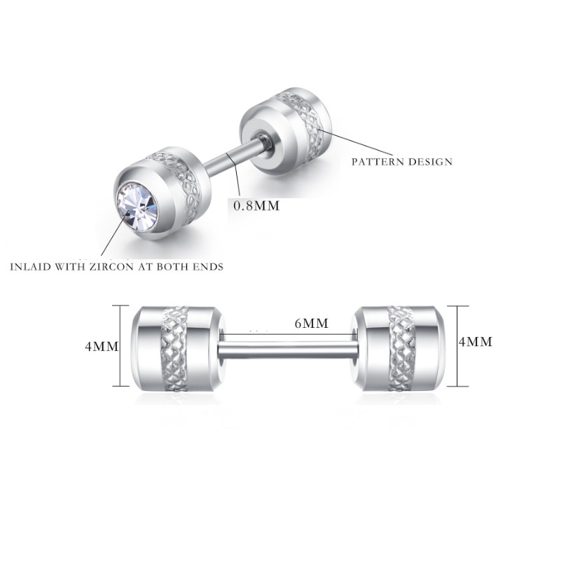 A Pair Surgical Titanium Steel Double Sided Screw Back CZ Stud Earrings 4mm PE65