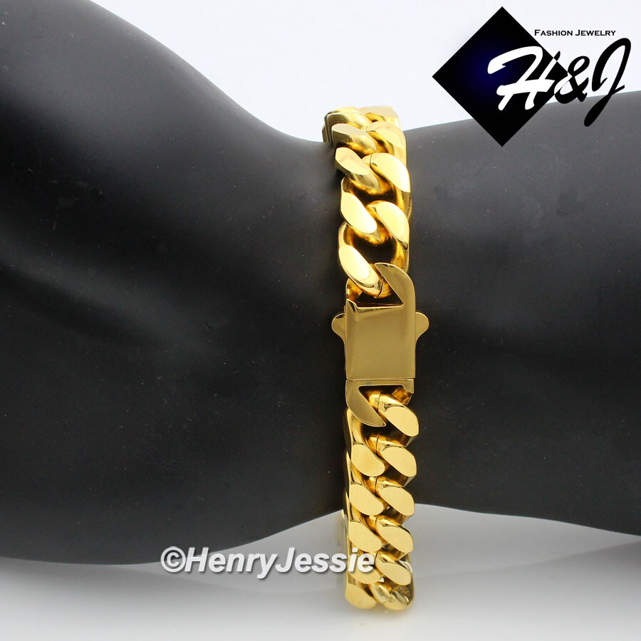 16″-40″MEN Stainless Steel 7/10/12mm Gold Plated Miami Cuban Curb Necklace*GN166