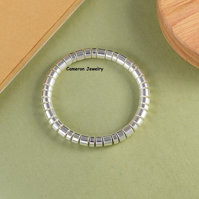 Solid S999 Fine Silver Chain 6mm Straight-cut Tube Beads Bracelet 6.3-7.9inch