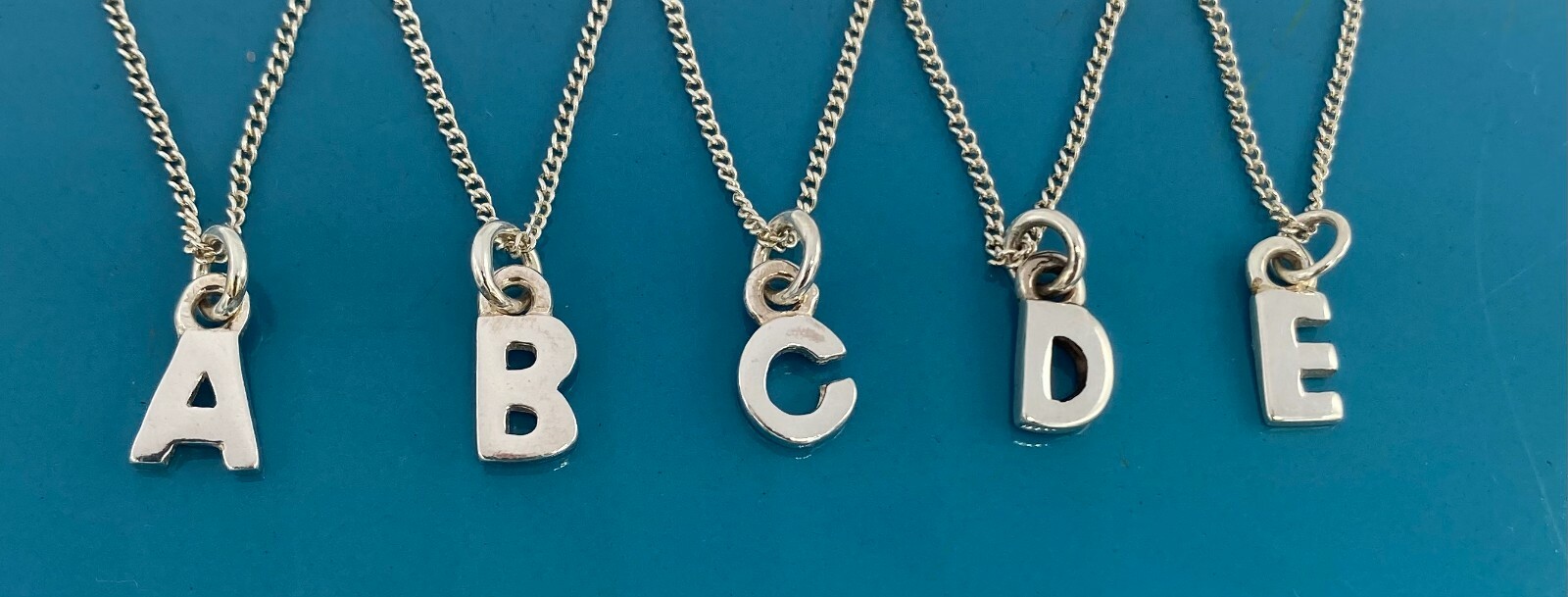 Alphabet Letter Initial Pendant Charms 925 Sterling Silver on Silver Curb Chain