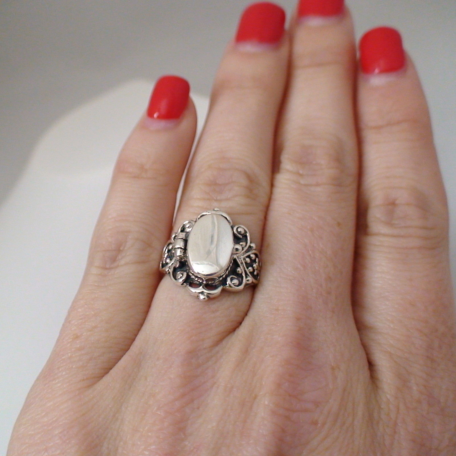 Victorian Scroll Poison Ring – 925 Sterling Silver, Sizes 6-10, Pillbox Ring NEW