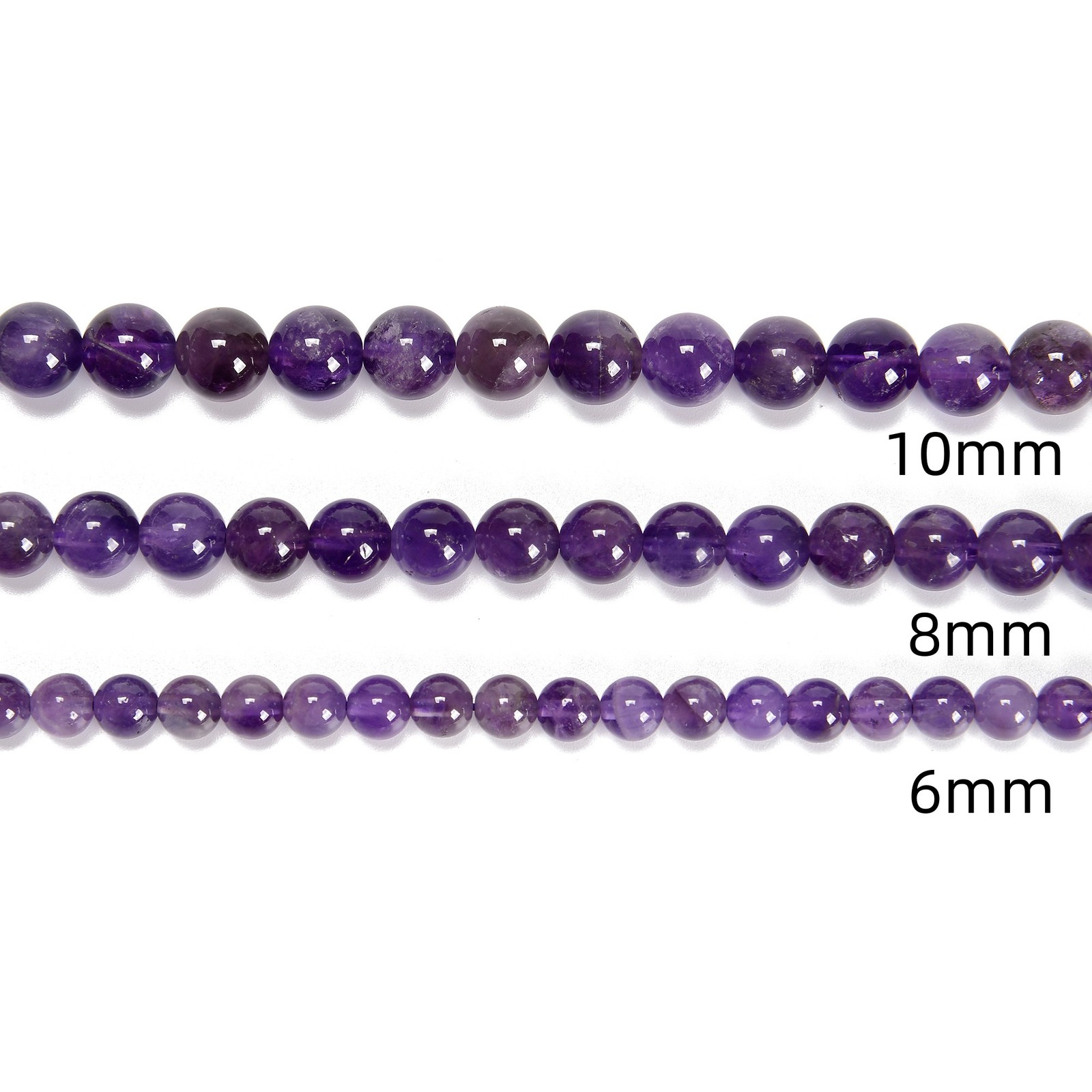 Natural Amethyst Smooth Round Beads Size 4mm 6mm 8mm 10mm 12mm 15.5″ Strand