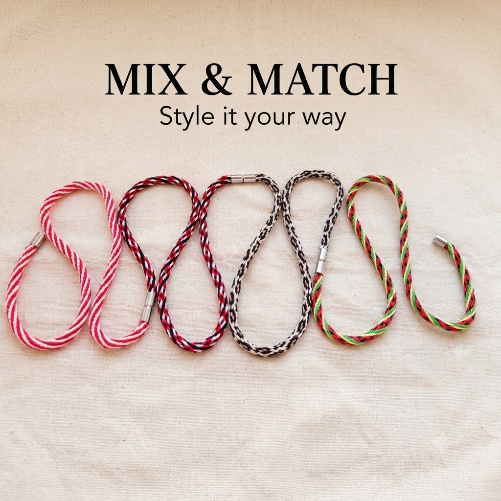 Handmade Braided Kumihimo Cord Necklace Red White Minimalist Jewelry