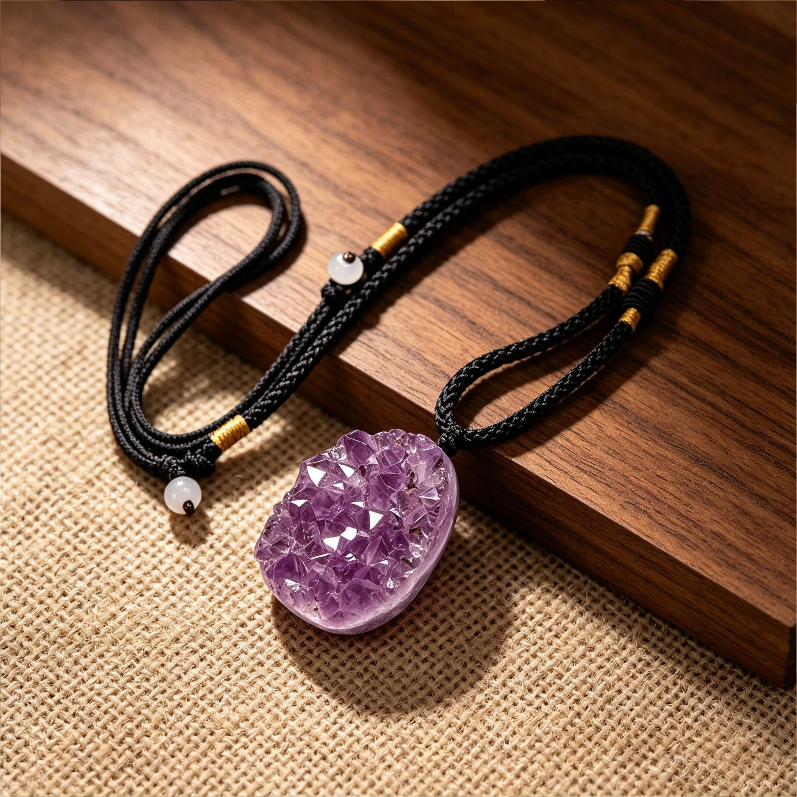 Raw Amethyst Cluster Necklace Purple Crystal Spiritual Protection Amulet Pendant