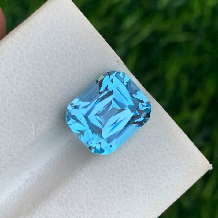 6.75 Carat Natural Swiss Blue Topaz Gemstone Cushion Cut From Africa