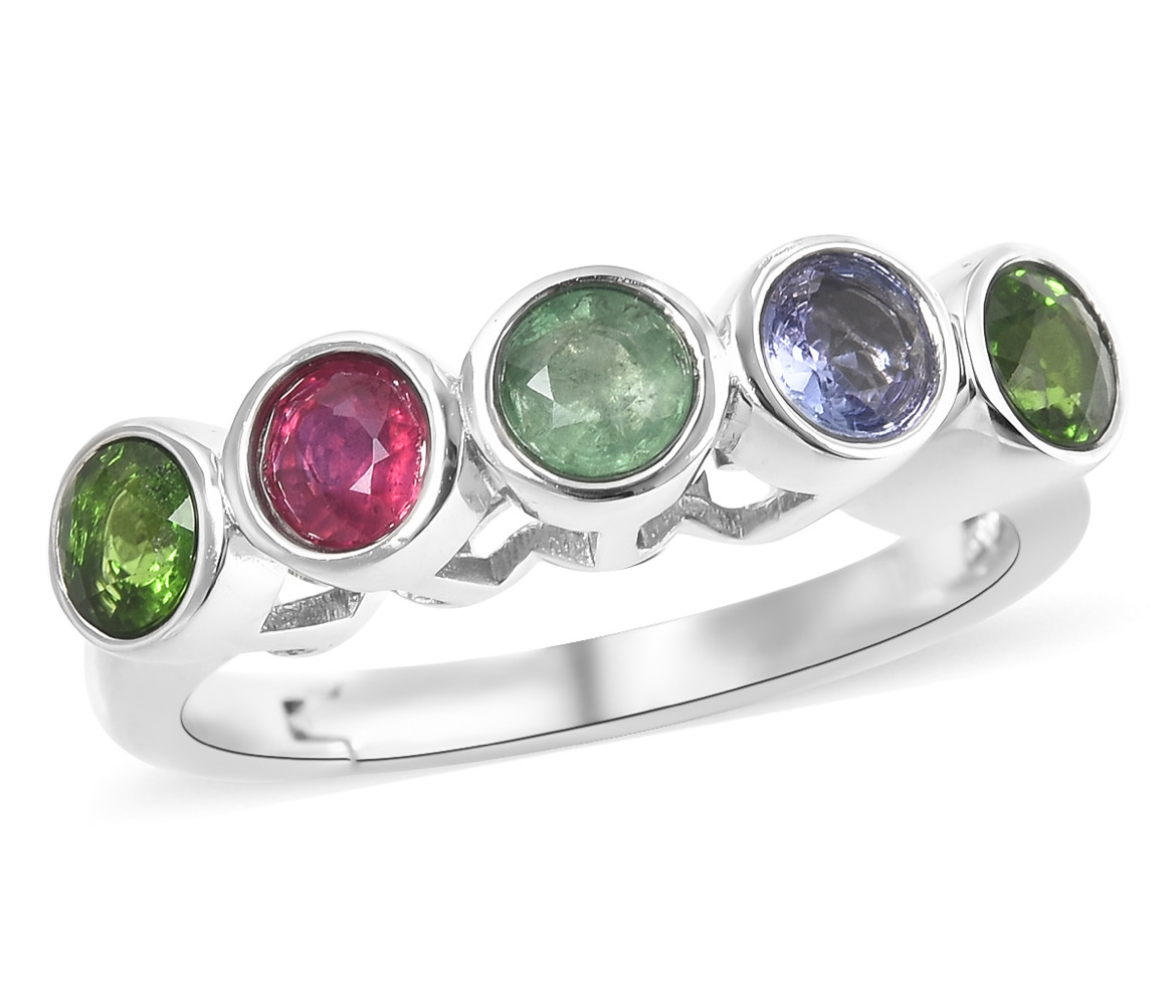 MODERN Multi Tanzanite Diopside Ruby 5 Gemstones Band Ring (7) Sterling 1.50ctw