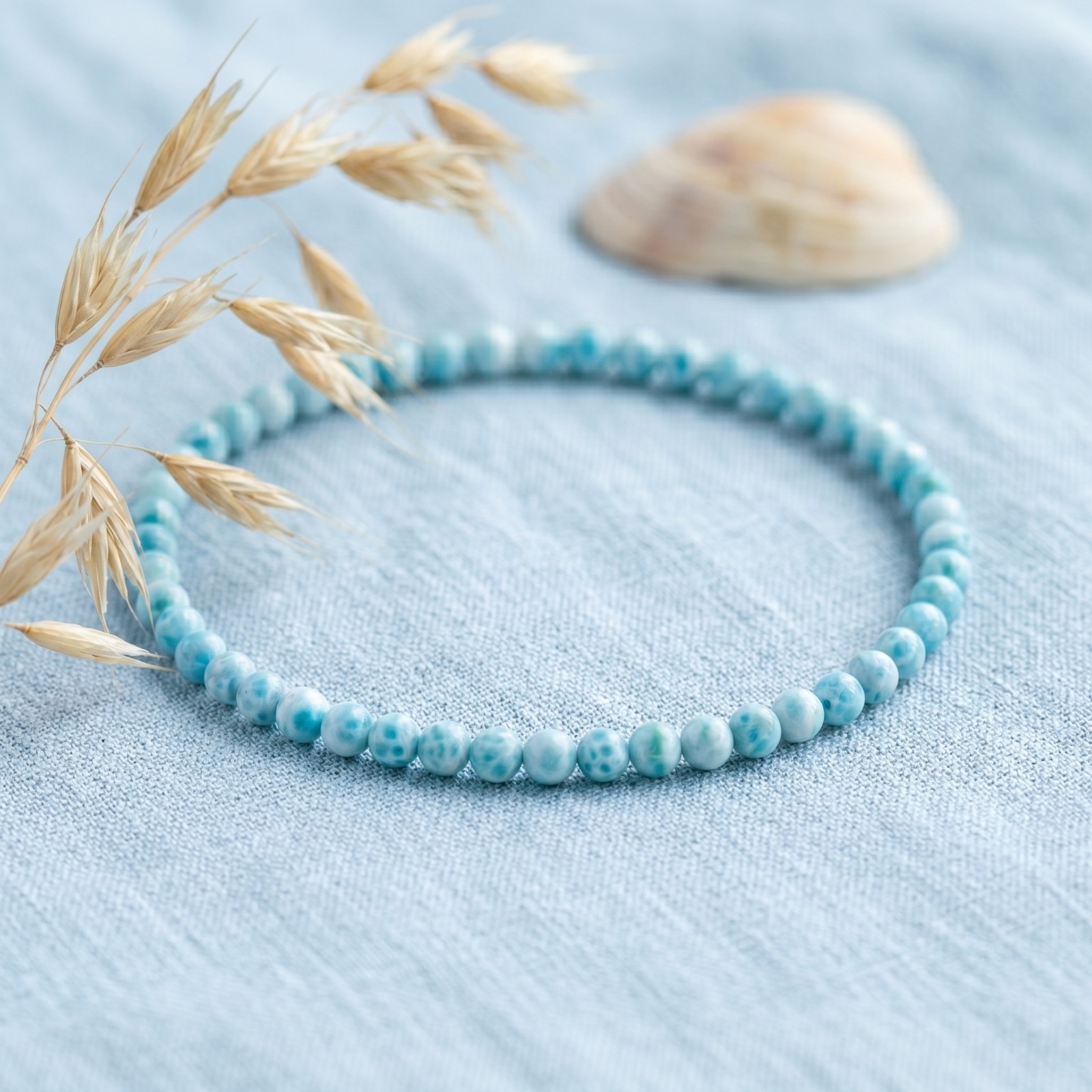 Natural Larimar 4mm Beaded Bracelet Dainty Minimalist Ocean Crystal Jewelry