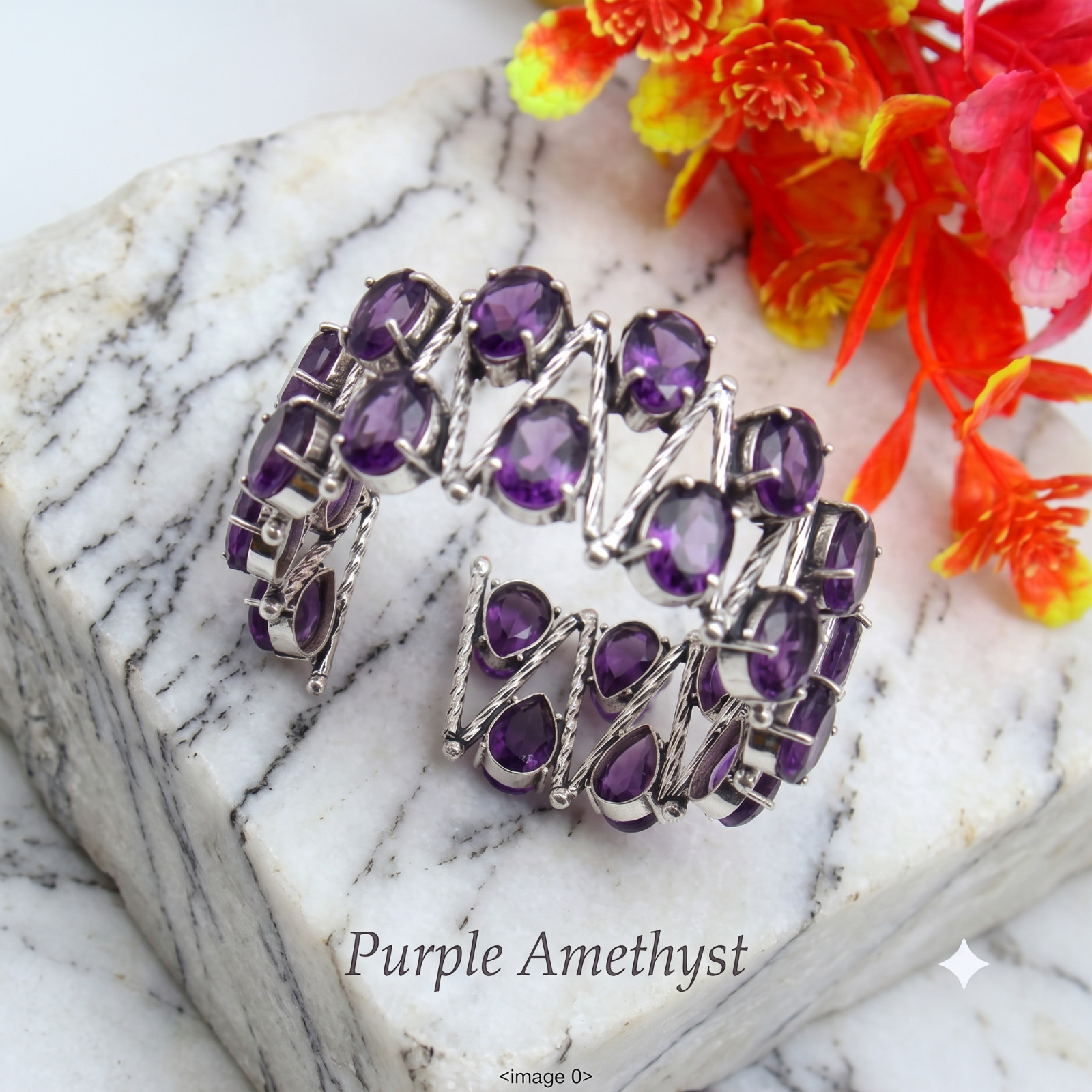 Purple Amethyst Gemstone Handmade 925 Sterling Silver Cuff Bracelet Jewelry 8″
