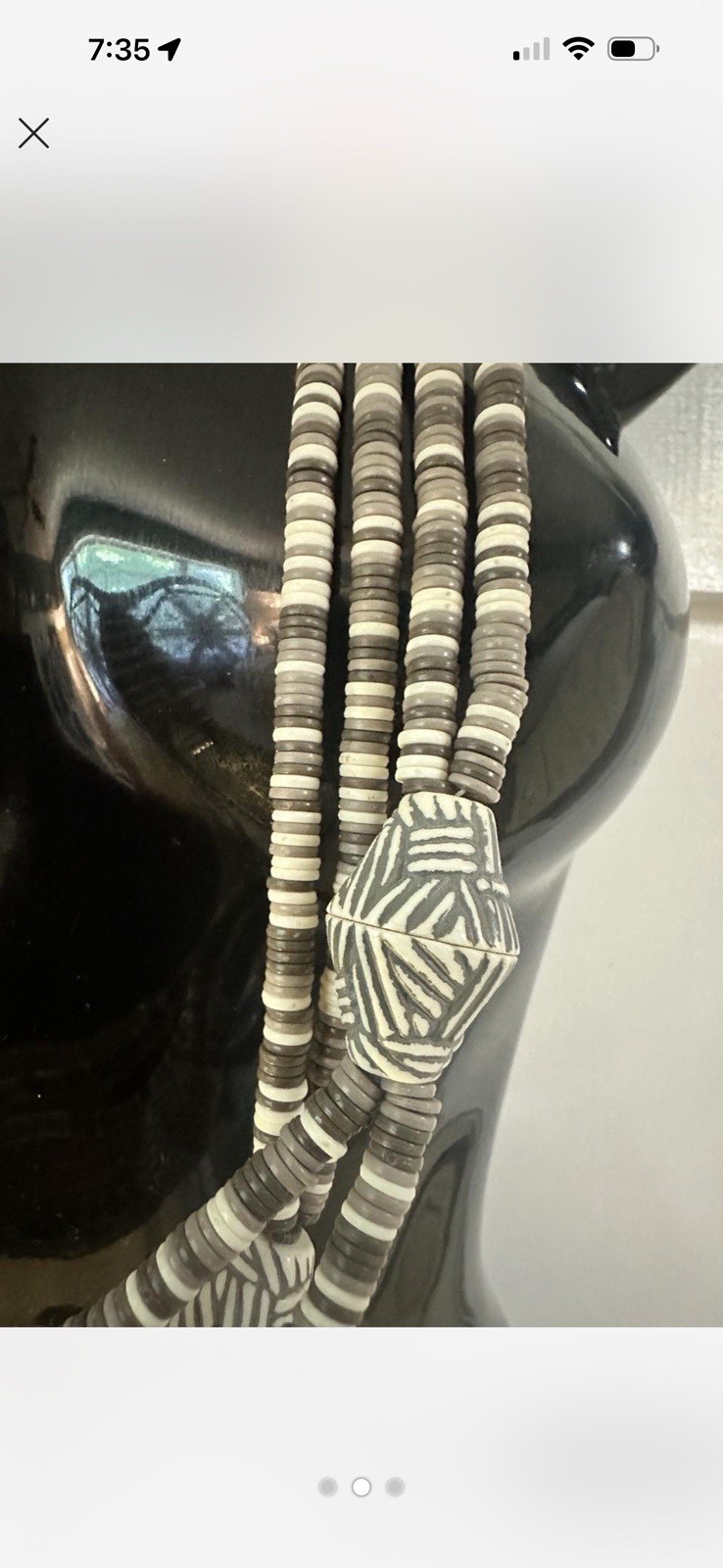 Vintage Multi Strand Gray Ivory Heishi Bead Necklace Boho Tribal Asymmetrical