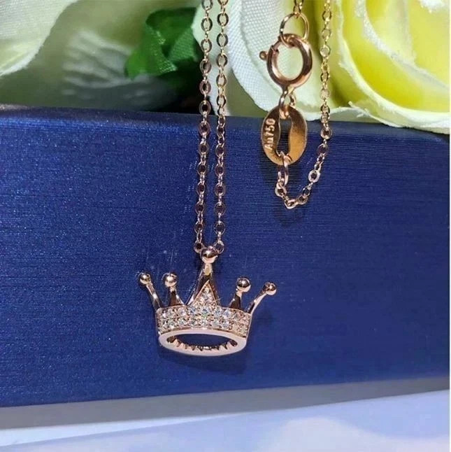 2 Ct Round Cut Simulated Diamond Crown Pendant Necklace 14K Yellow Gold Plated