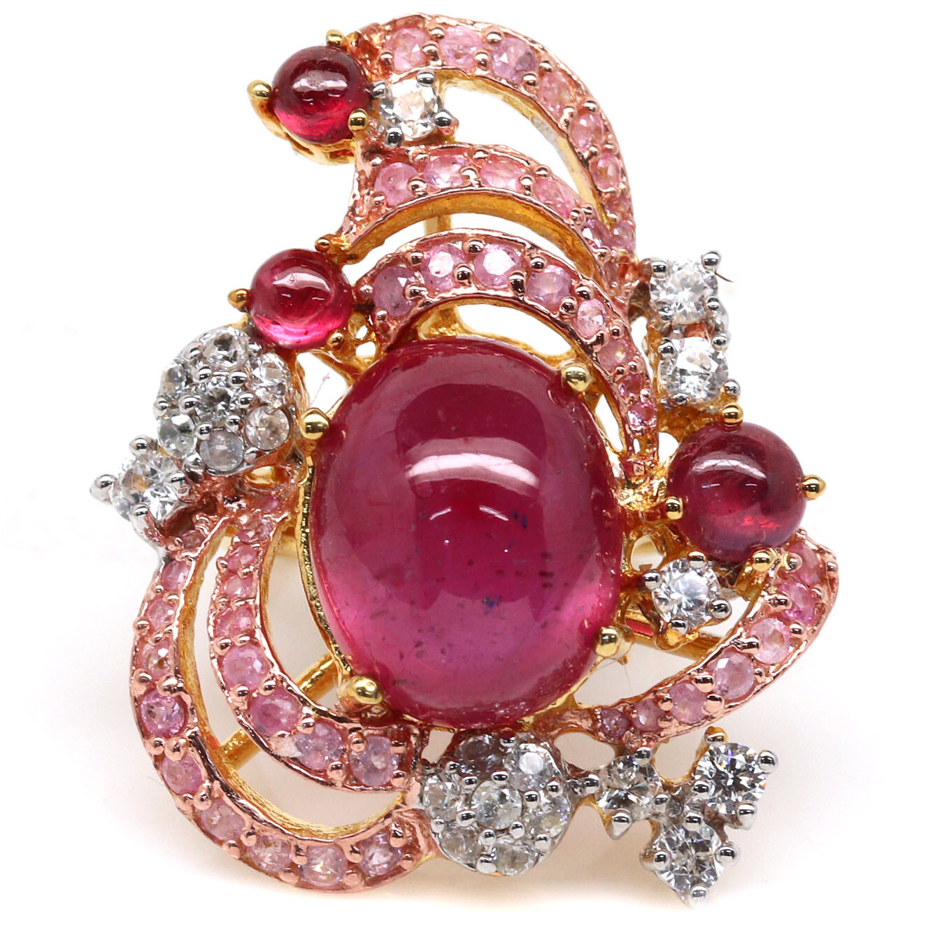 925 Sterling Silver 12 x 15 mm. Red Ruby, Sapphire & Zircon Ring Size 6.75
