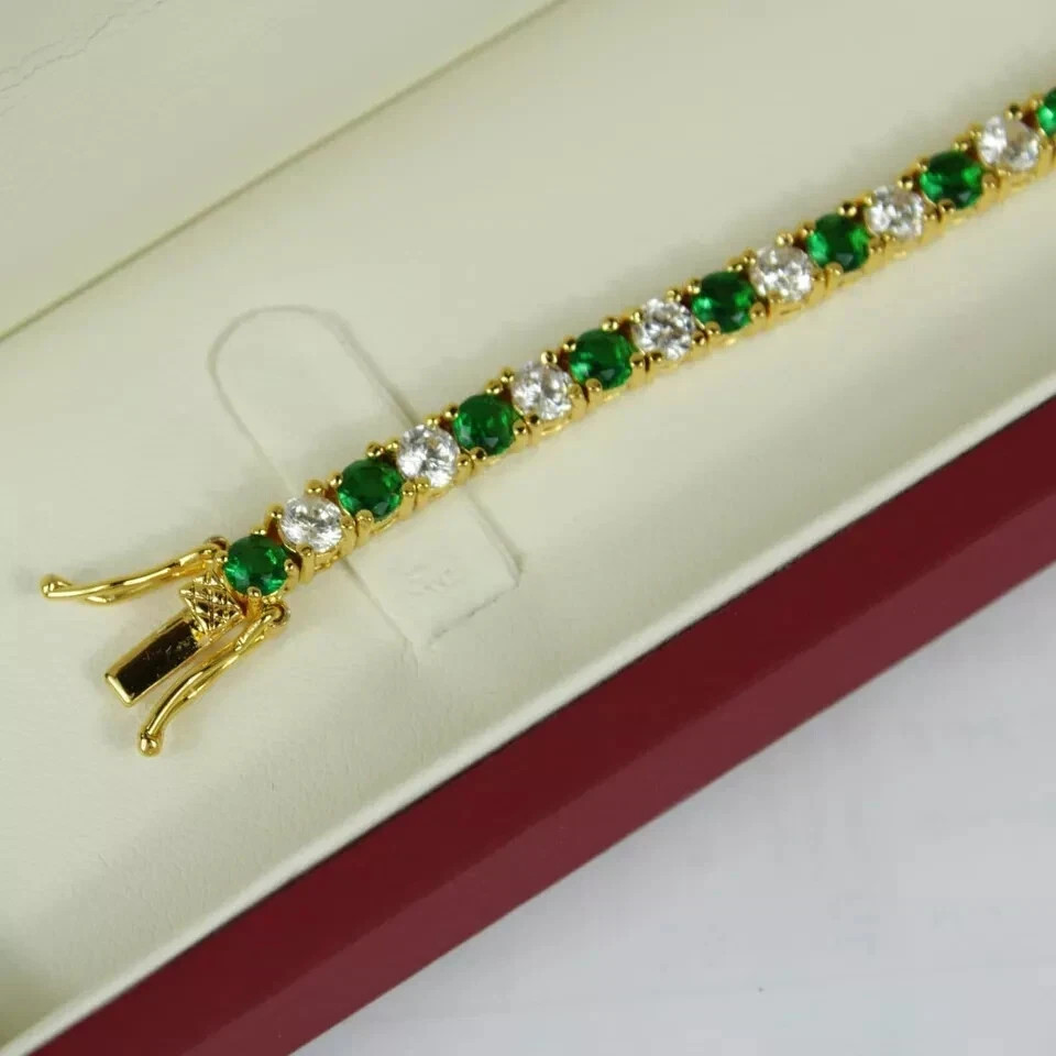 12Ct Round Created Green Diamond Womens Tennis Bracelet 14k Yellow Gold Over 7″