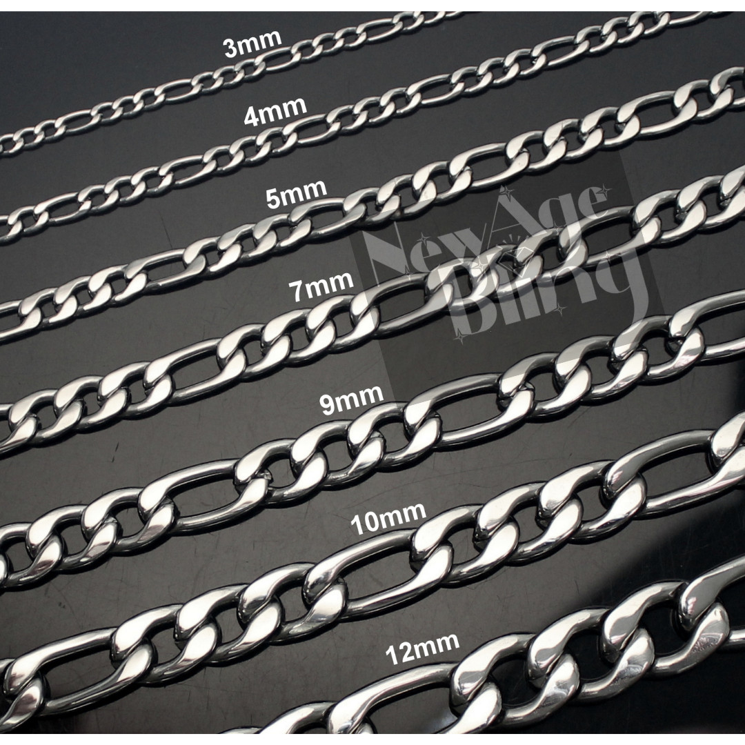 Stainless Steel Figaro Chain 7″- 30″ Men Women Necklace 3/4/5/7/9/10/12mm
