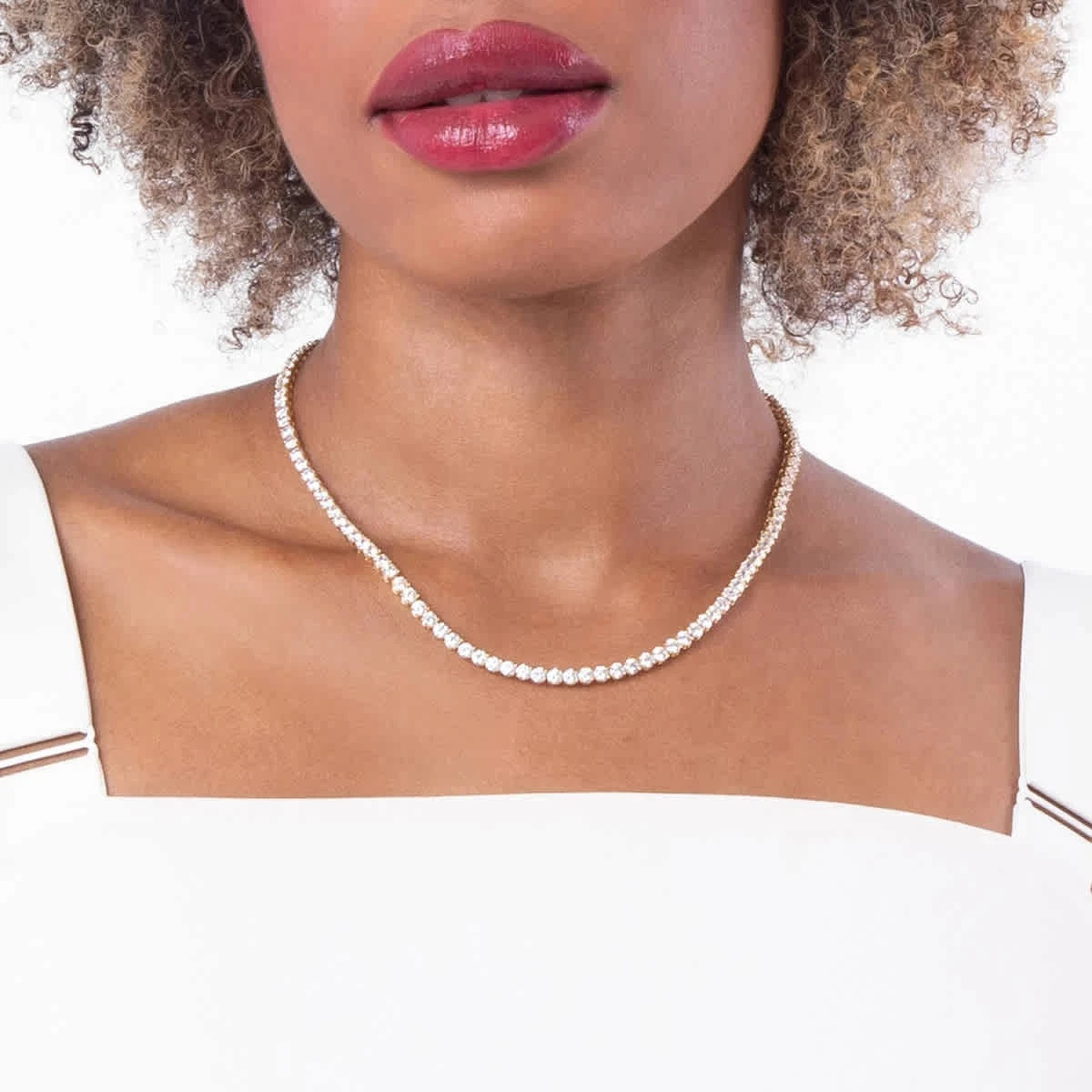 Swarovski Matrix Tennis Necklace S New Gold Shiny White