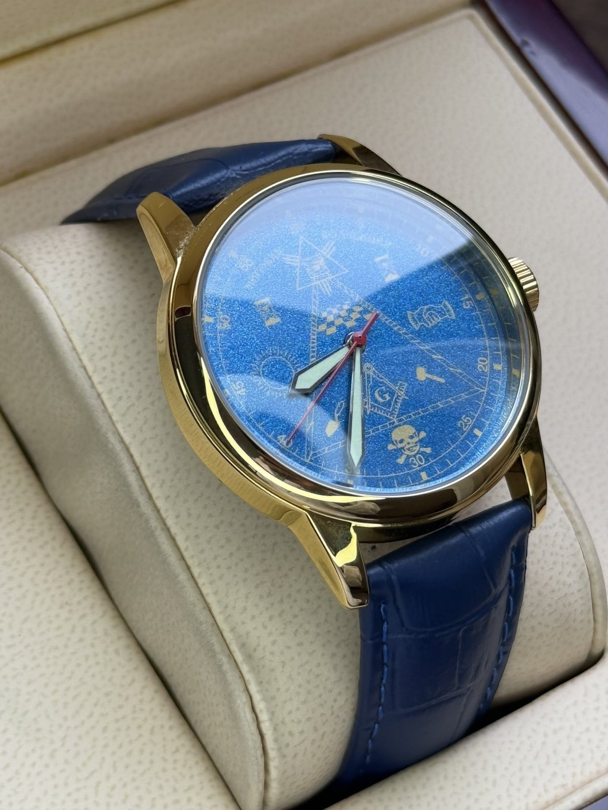 Mason Raketa 1990s Watch,Blue Soviet Mechanical Skull Men’s Wrist Pyramid USSR