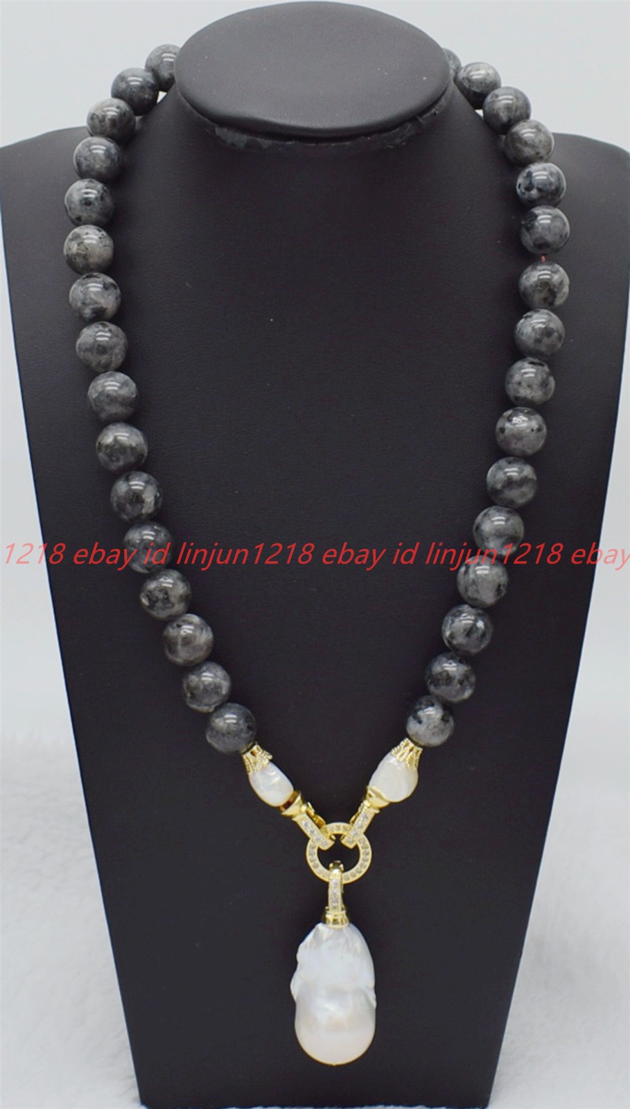 Pretty 6/8/10/12mm Black Labradorite White Baroque Pearl Pendant Necklace16-36in