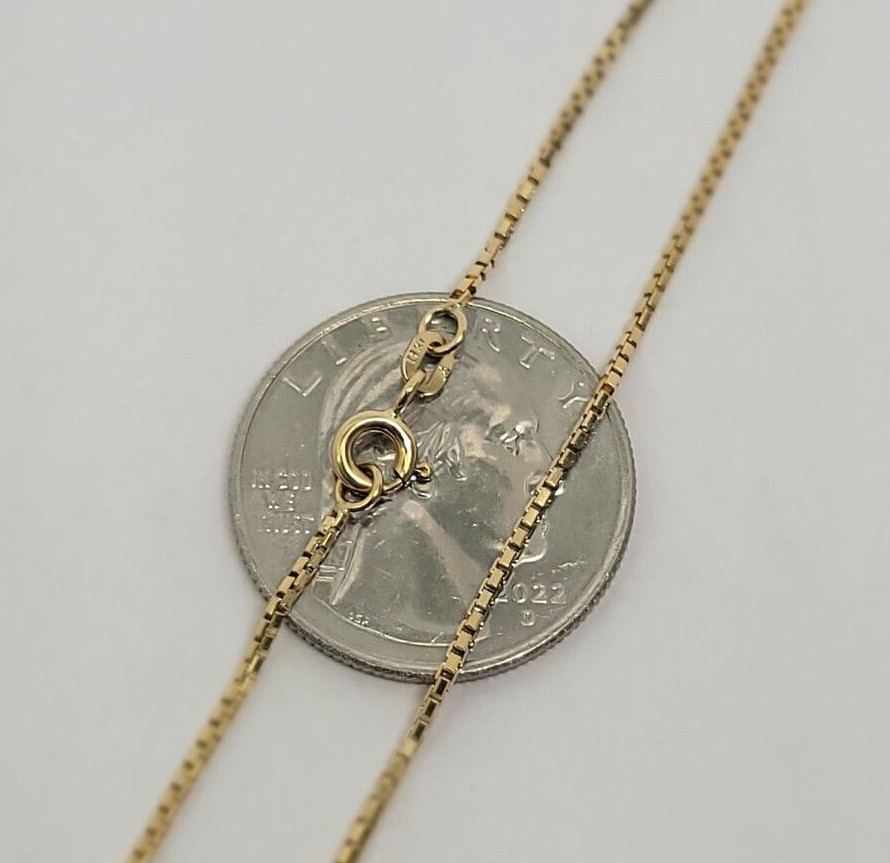 Authentic 14K Solid Yellow Gold Box Chain Necklace 0.55mm-0.9mm All Size 16″-24″