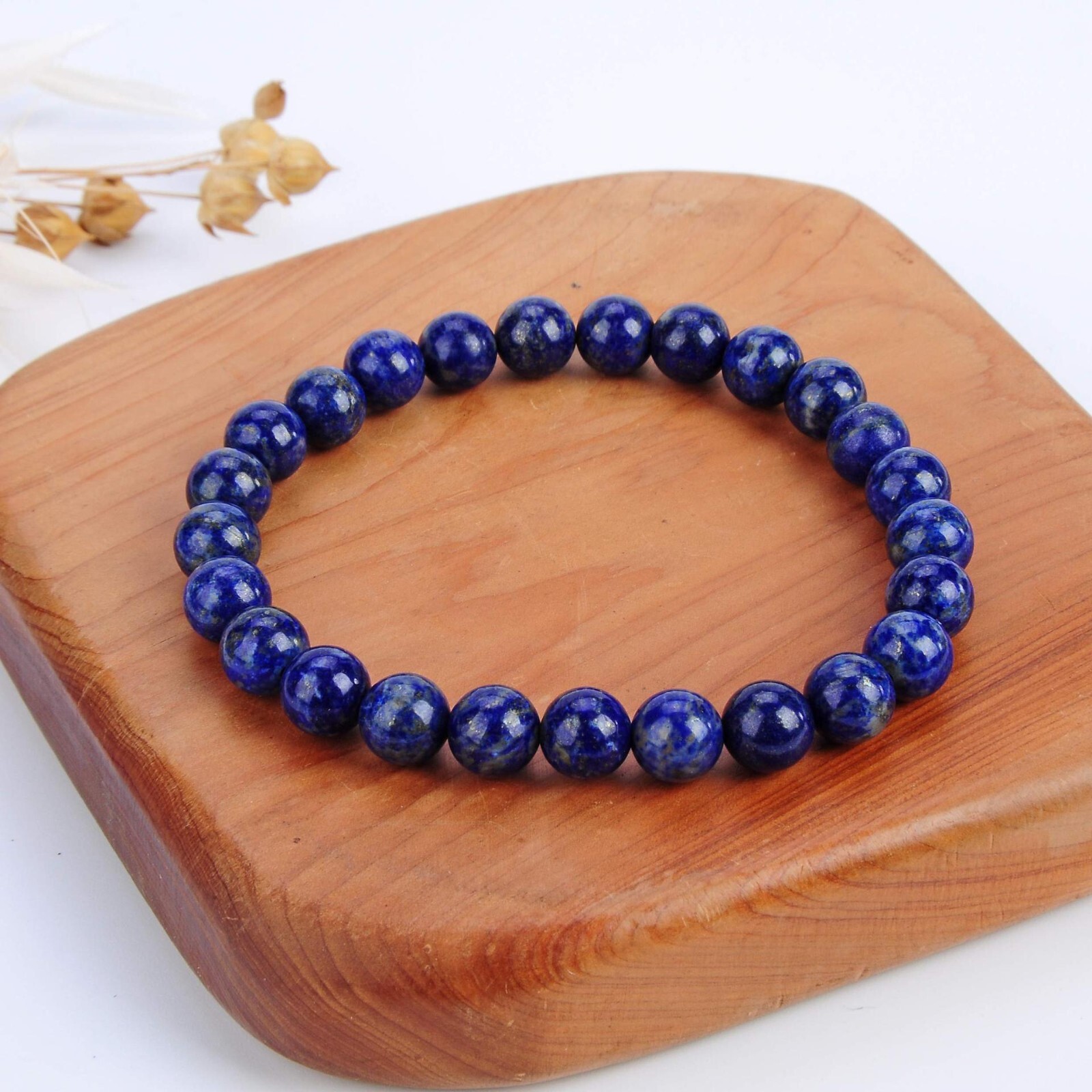 Men’s Bracelet Natural Lapis Lazuli 8mm Round Beads Healing Stretch 8IN Bracelet