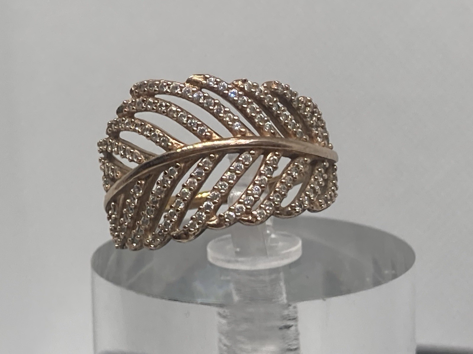 Stamped Algot Enevoldsen Pandora Light As A Feather Ring 14k Rose GP CZ Sz 6