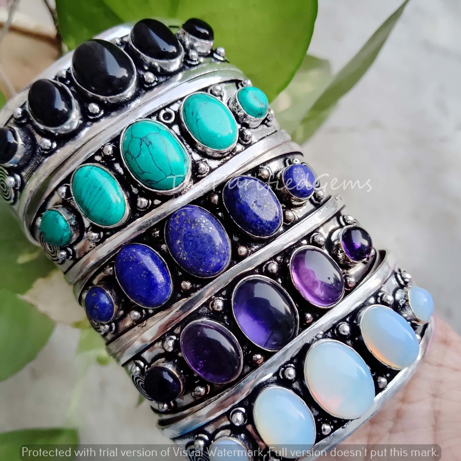 Healing Crystal 925 Gemstone Bangle,Cuff Bracelet,Multi Adjustable Bangle Lot