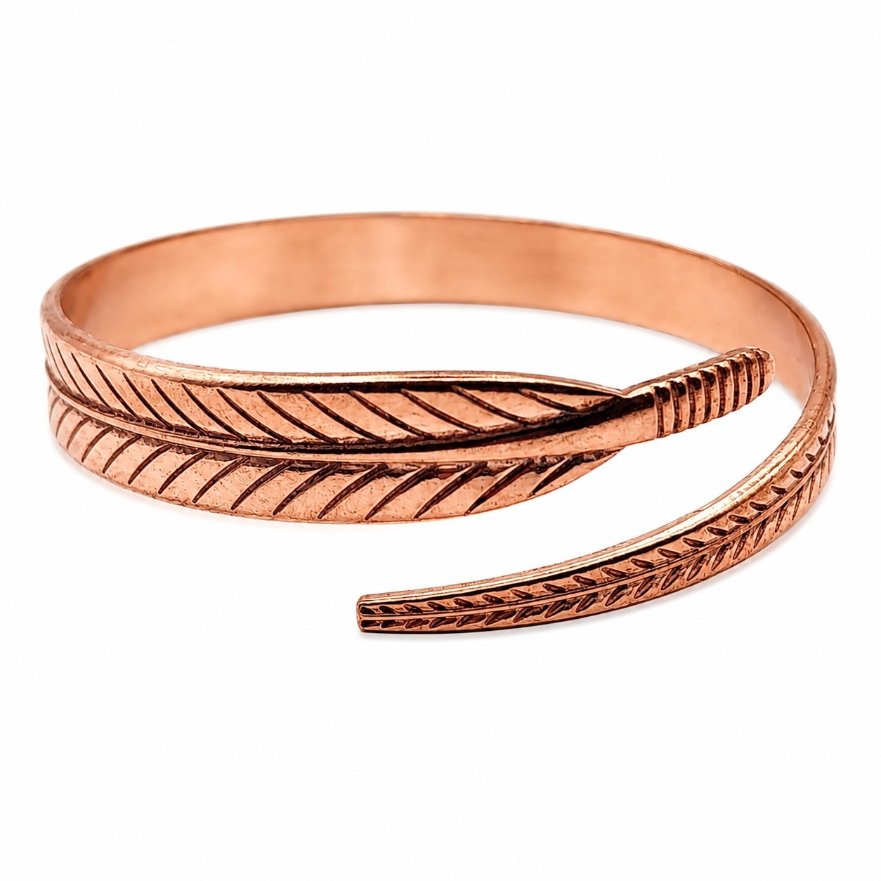 Pure Copper Feather Bracelet Bangle Adjustable 10 mm Wide 20g Open Cuff
