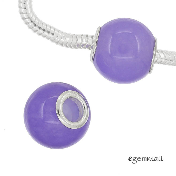 1x Sterling Silver Lavender Jade Barrel Charm Bead Fit European Bracelet #94346