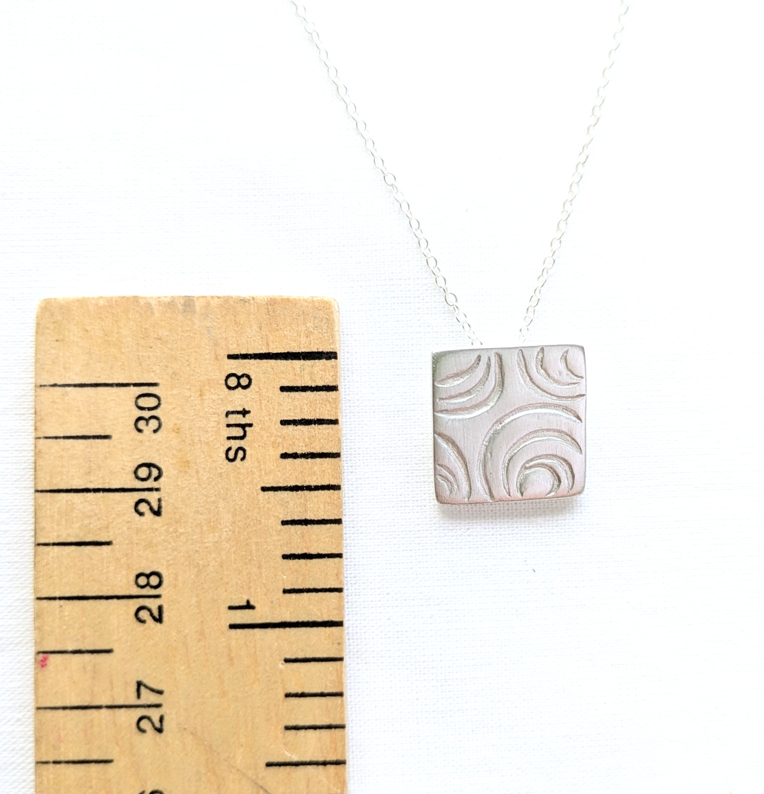 Handmade UK 999 Fine Silver Concentric Circles 15mm Square Pendant Necklace Gift