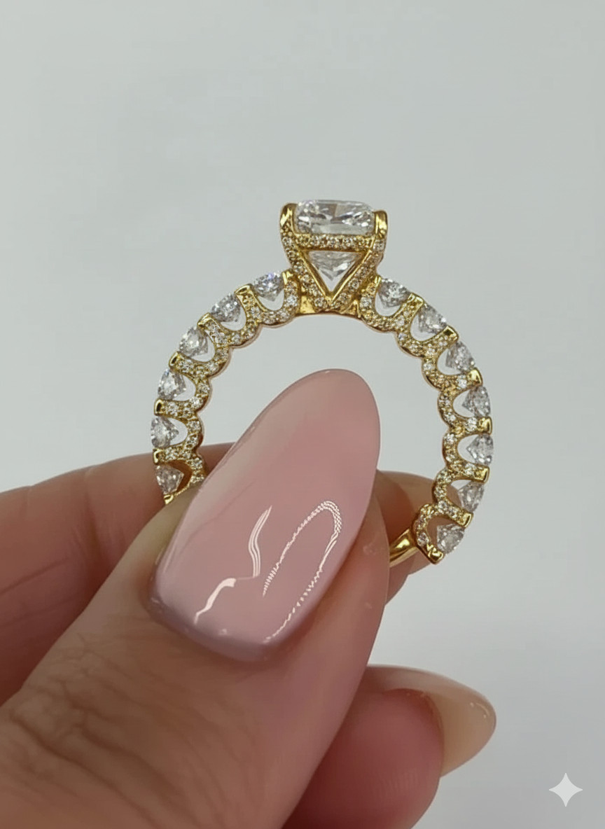 Diamond Ring Radiant Cut 14k Yellow Gold Lab Grown IGI Certified 4 Ct VVS E F